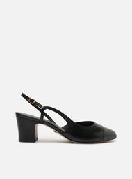 Scarpin Preto Arezzo Couro Bico Redondo Cap Toe