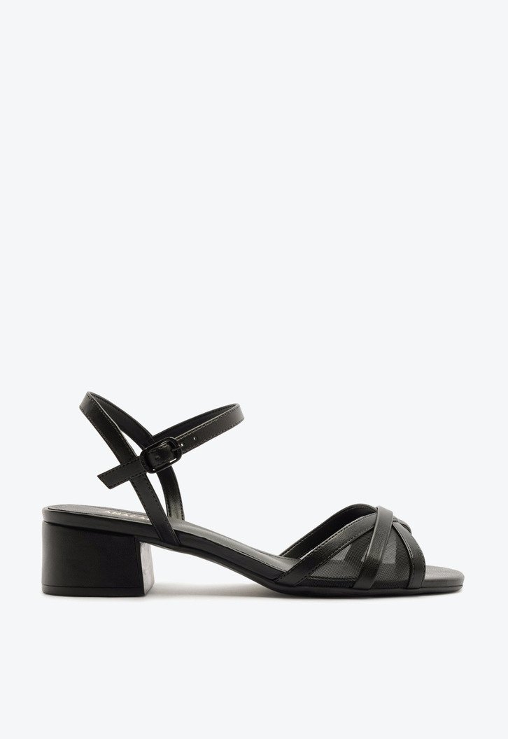 Sandália Salto Bloco Transparência Preta