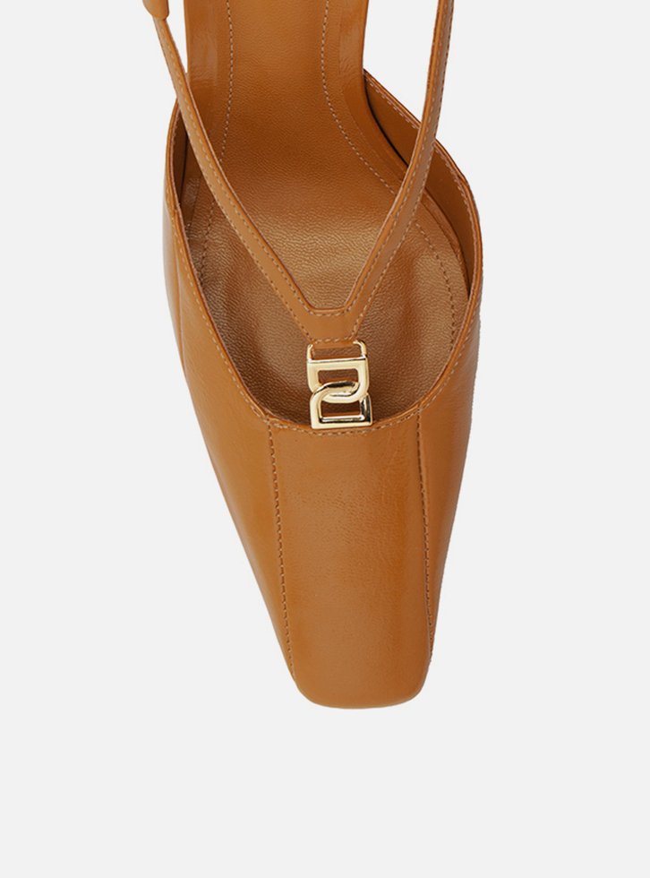 Scarpin Marrom Couro Salto Alto Slingback Elo