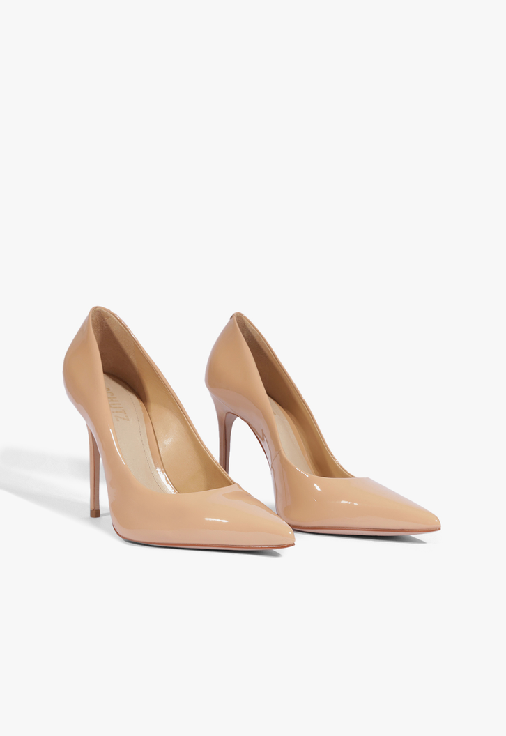 Sapato Scarpin Bege Schutz Salto Fino Verniz