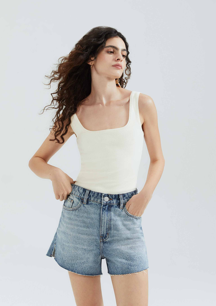 Shorts Jeans Azul Marinho Hering Cintura Média