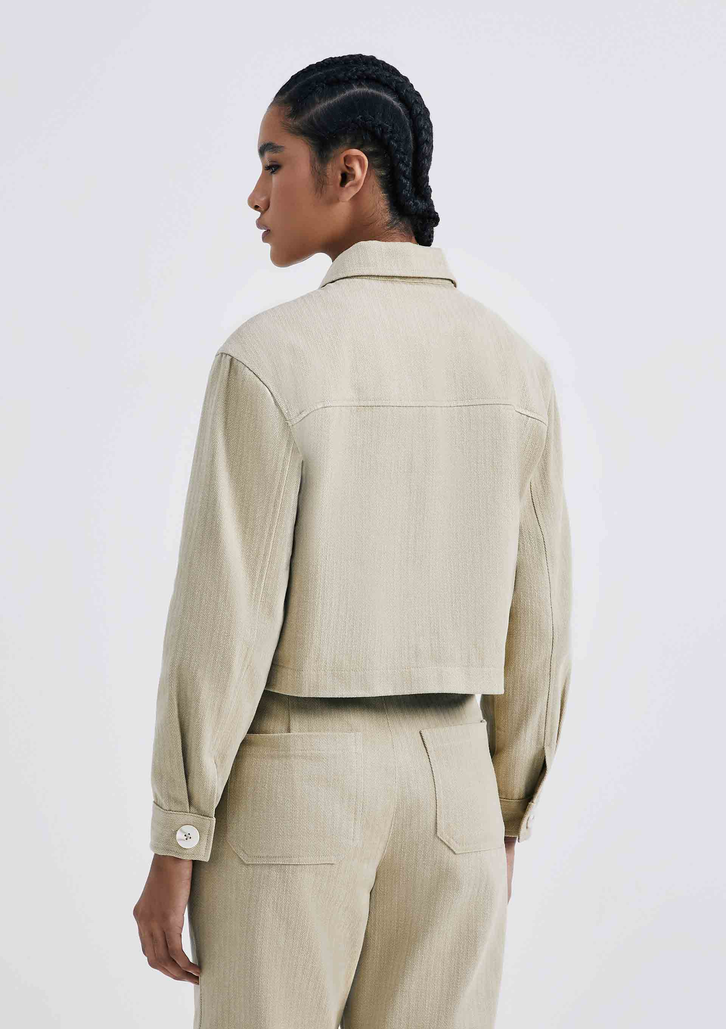 Jaqueta Bege Hering Cropped Em Tecido