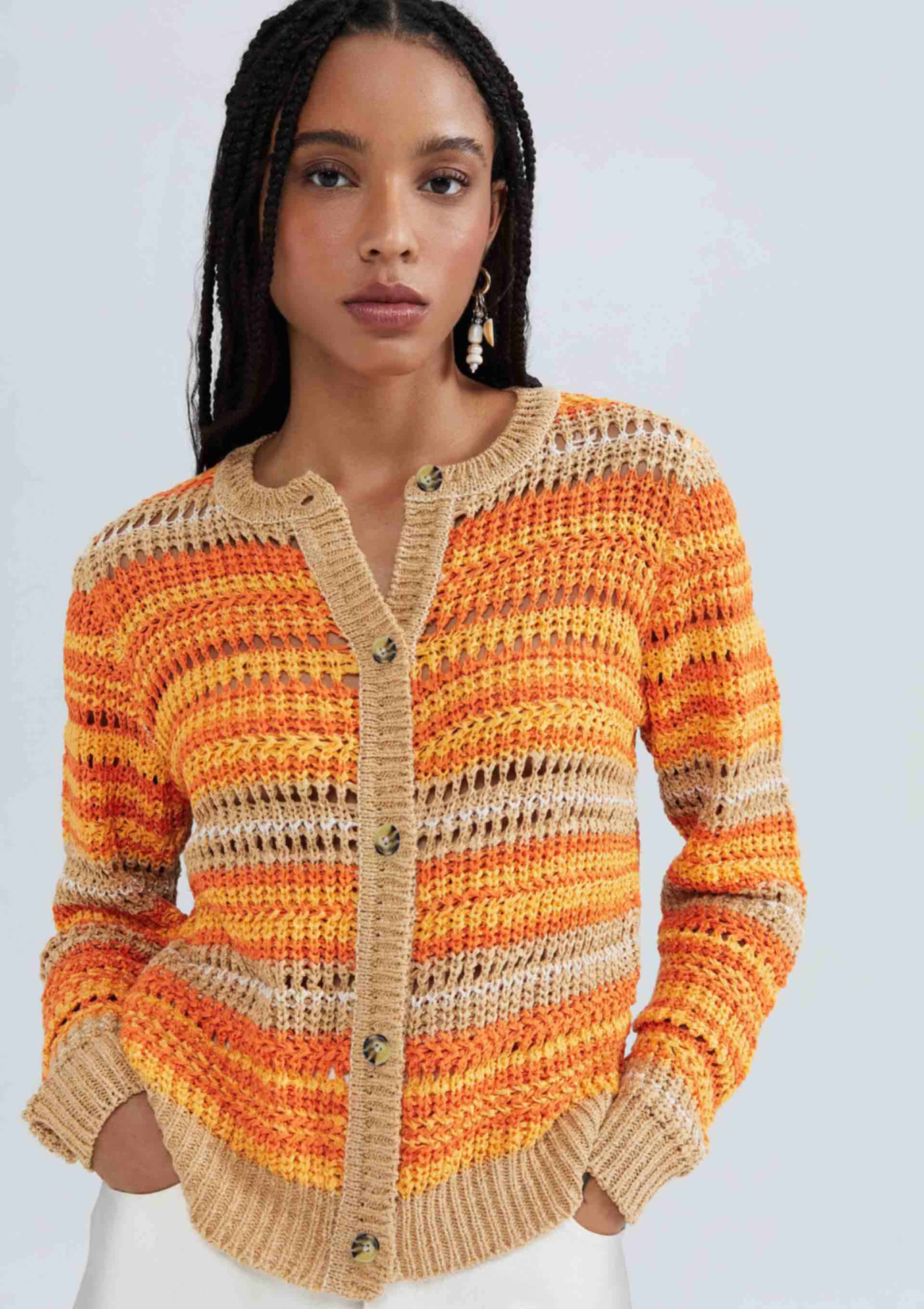 Cardigan Laranja Hering Em Tricô Fio Tinto | ZZ MALL