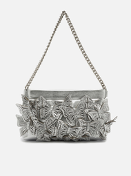Clutch Prateada Arezzo Couro Pequena Borboletas