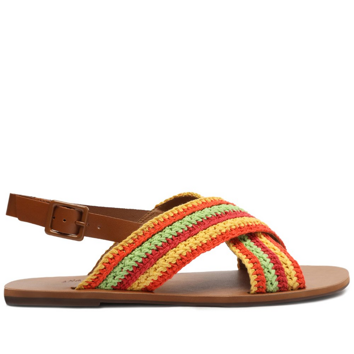 Sandália Anacapri Rasteira Tiras Cruzadas Tecido Multicolor