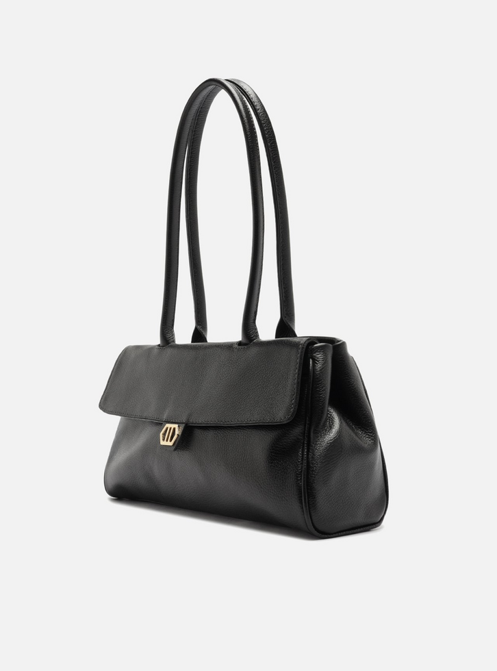 Bolsa Shoulder Couro Preta Média | ZZ MALL