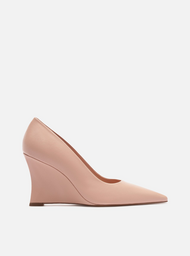 Scarpin Rosa Soft Couro Salto Anabela Bico Fino