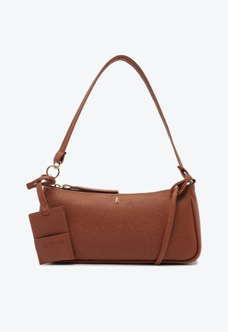 Bolsa Tiracolo Pequena Baguete Metal Marrom