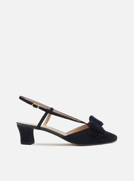 Scarpin Azul Camurça Salto Baixo Slingback Laço