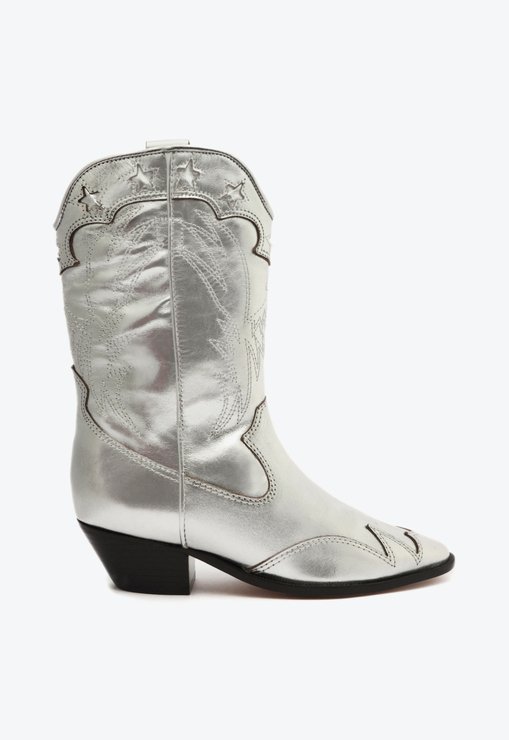 Bota S-Cicera Salto Bloco Couro Prata
