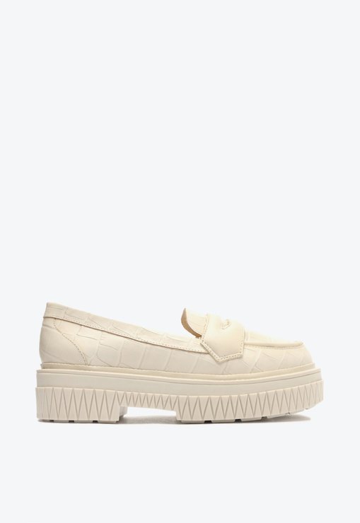 Sapato Mocassim Tratorado Viola Couro Croco Branco