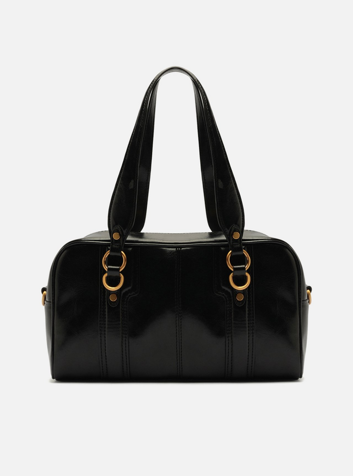 Bolsa Bowling Preta Média Metais Dourados