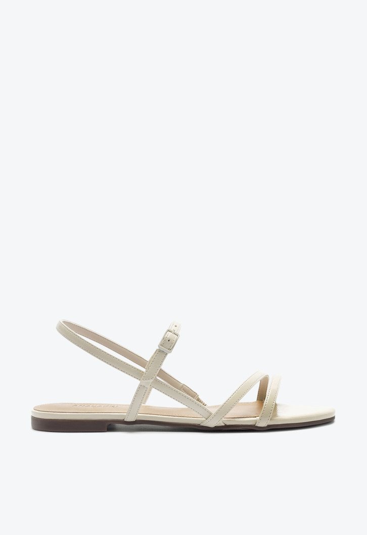 Sandália Rasteira Slingback Multitiras Branca