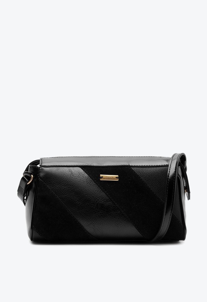 Bolsa Média Tiracolo Mix Texturas Preta