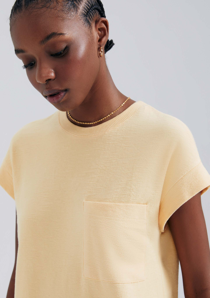 Vestido Básico Curto Amarelo Hering Texturizado Com Bolso