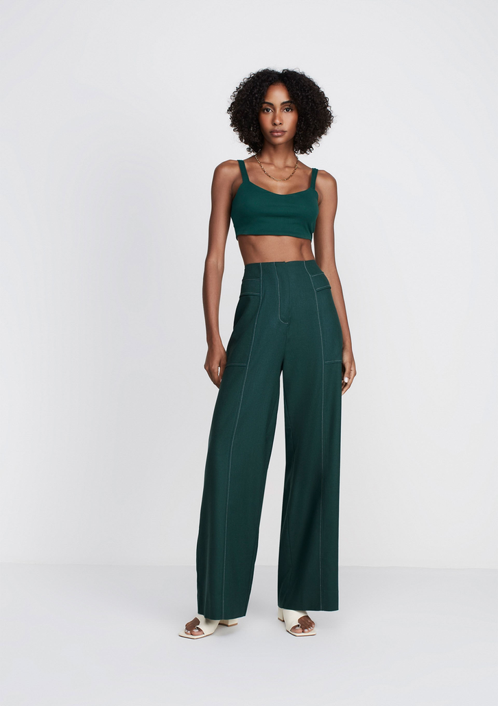 Top Verde Dzarm Cropped Alças Finas e Decote V