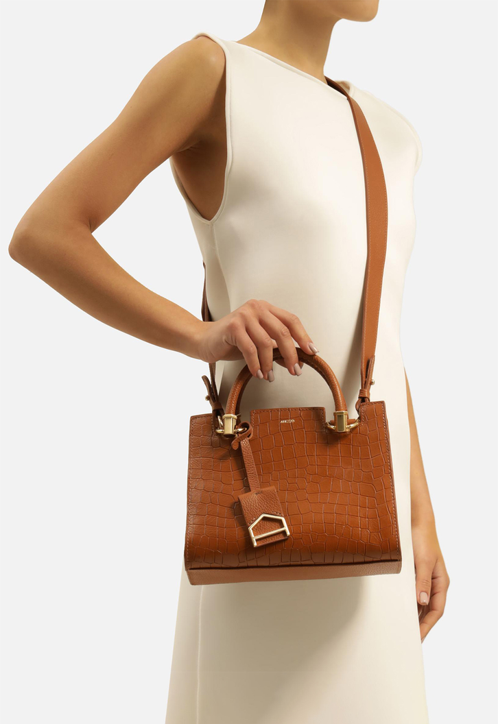 Bolsa Tote Marrom Arezzo Couro Croco Abbraccio Média