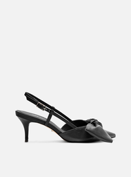 Scarpin Preto Arezzo Couro Salto Fino Maxi Laço Slingback