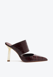 Sapato Mule Vinho Schutz Salto Ciara Couro Croco