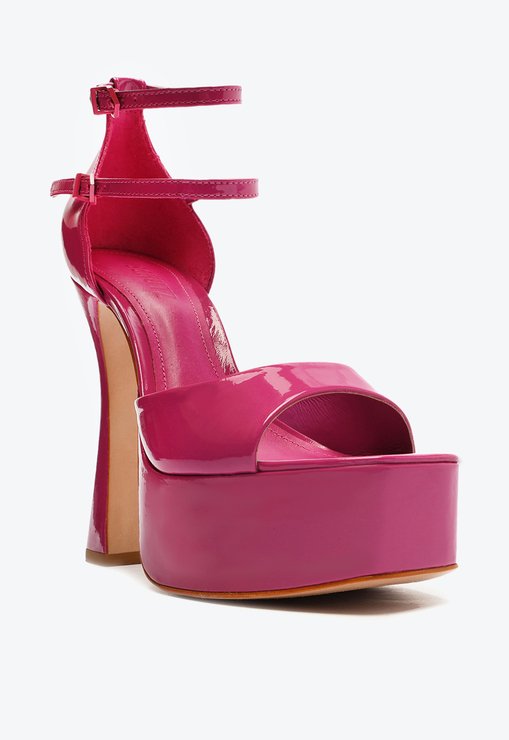Sandália Meia Pata Salto Bloco Verniz Rosa