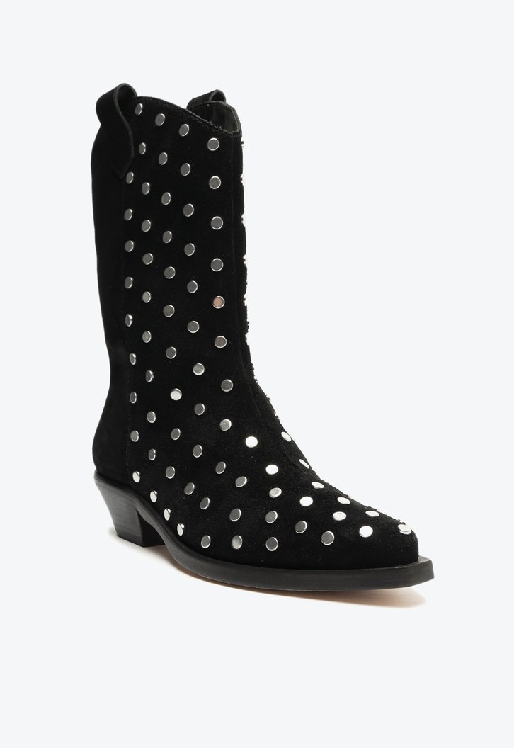 Bota Western Preta Schutz Cano Médio Zachy Studs Camurça