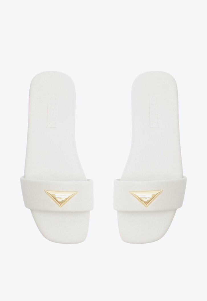 Chinelo Casual Flats Couro Cinza