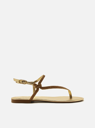 Sandália Rasteira Dourada Arezzo Tira Lateral Strass