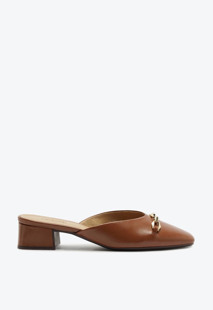 Mule Salto Bloco Corrente Marrom