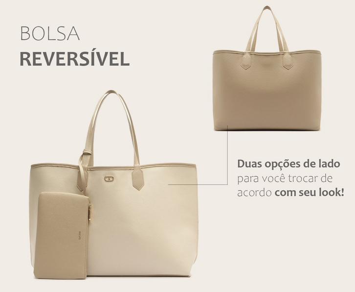 Bolsa Shopping Grande Reversível Branca