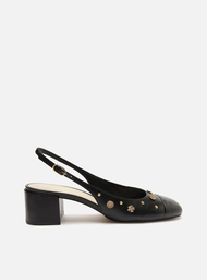 Scarpin Preto Arezzo Couro Slingback Aplicações