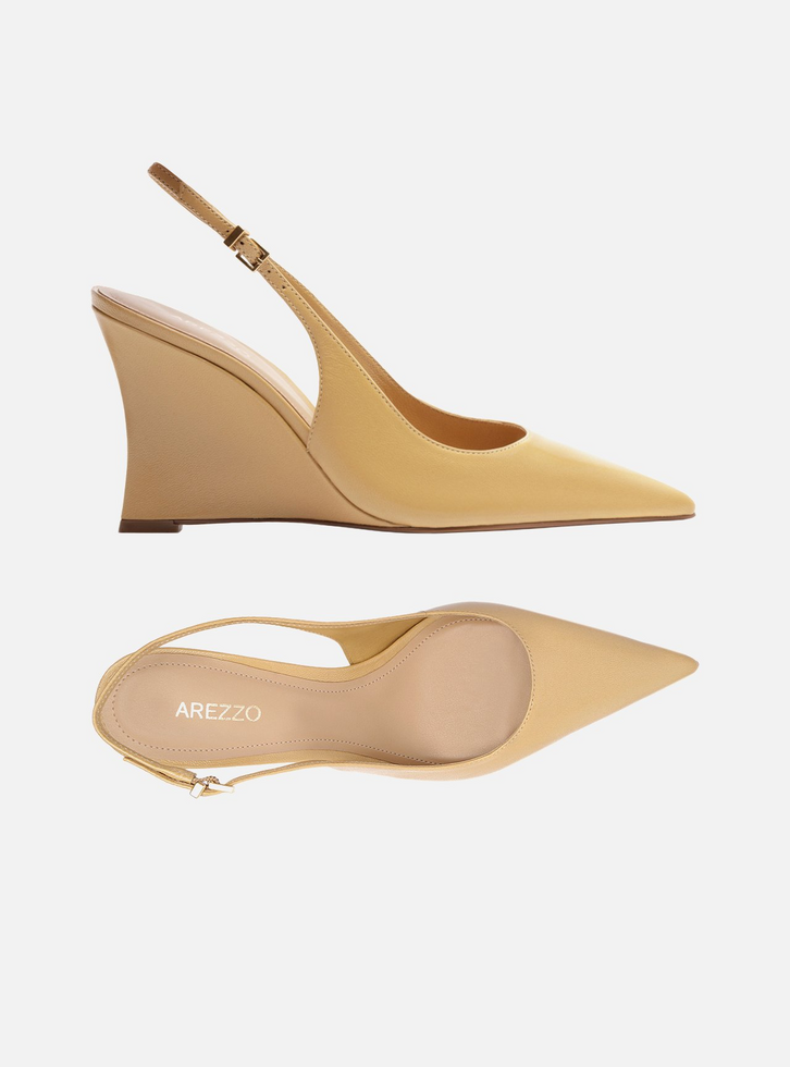 Scarpin Amarelo Couro Salto Alto Anabela Slingback