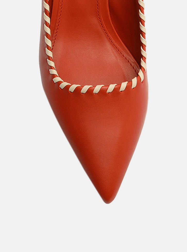 SCARPIN LARANJA AREZZO COURO SLINGBACK COSTURA