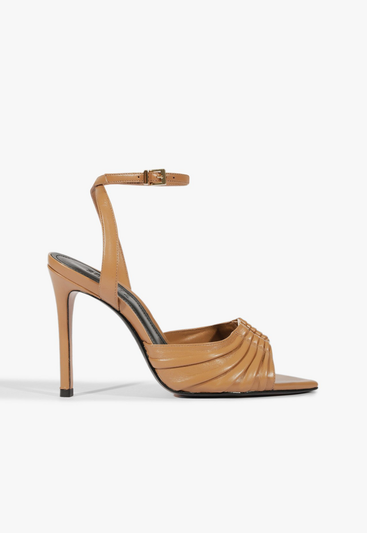 Sandália Couro Salto Alto Fino Bege