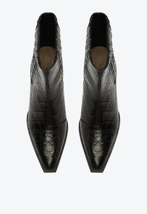 Bota Western Briani Salto Bloco Baixo Couro Croco Preta