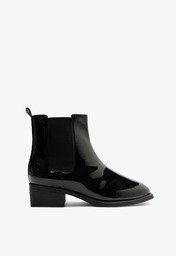 Bota Preta Anacapri Chelsea Cano Curto Bico Quadrado Verniz