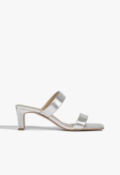 Sandália Mule Prata Schutz Salto Couro