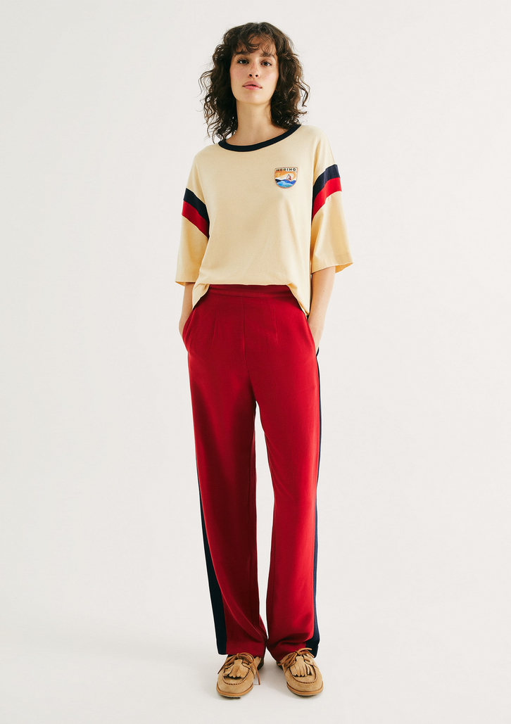 Calça Hering Vermelha Reta Feminina Em Viscolinho