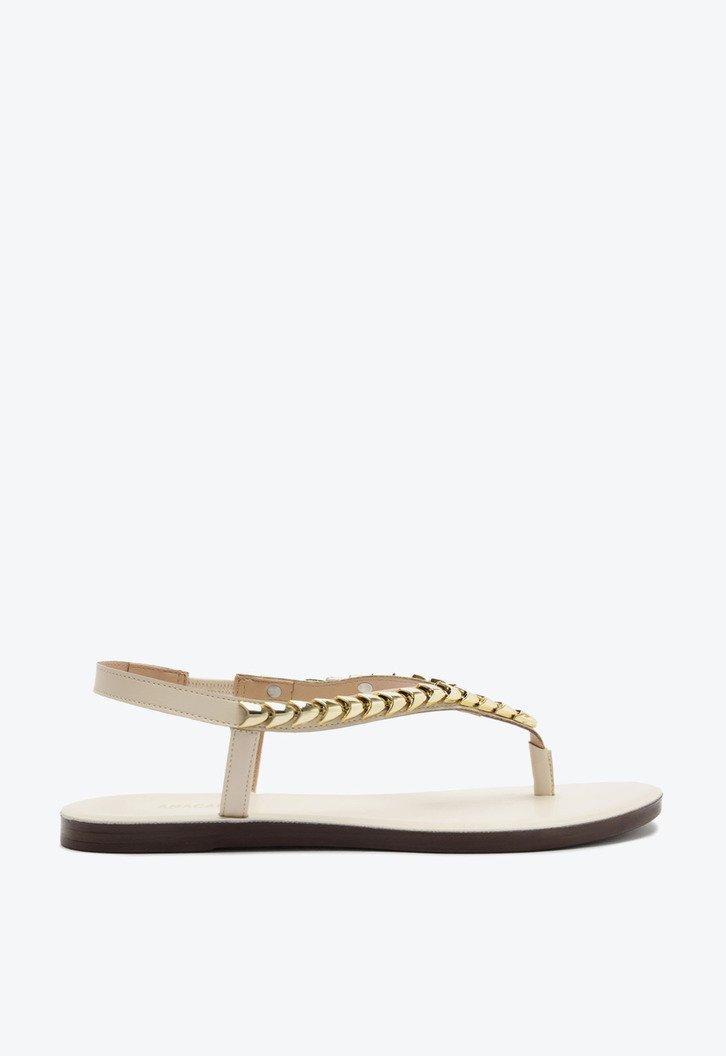 Sandália Rasteira Slim Detalhe Tachas Branca