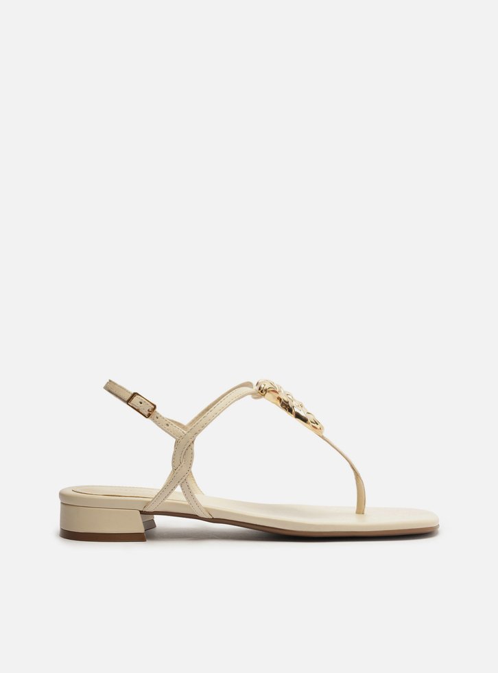 Sandália Branca Couro Slim Metal Concha