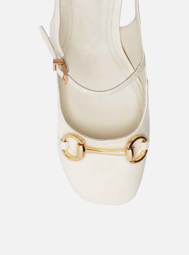 Sapato Boneca Branco Verniz Bloco Slingback