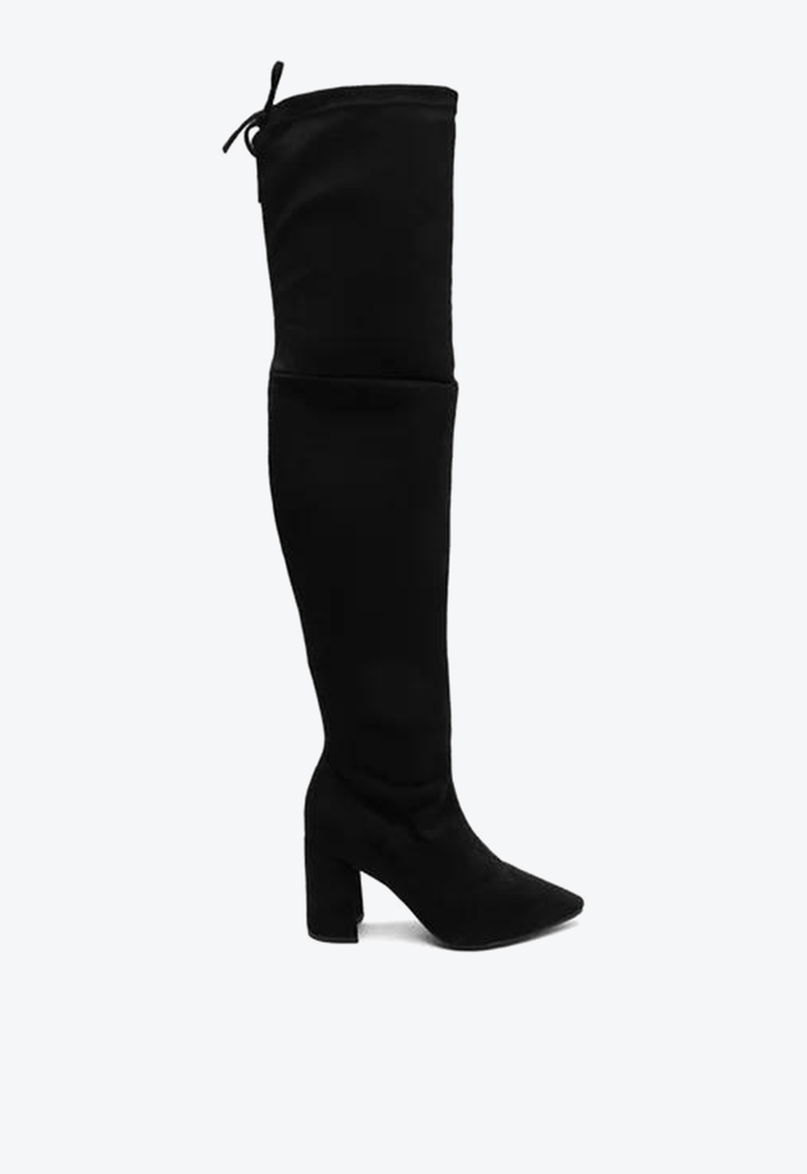 Bota Preta Arezzo Over The Knee Suede Bloco