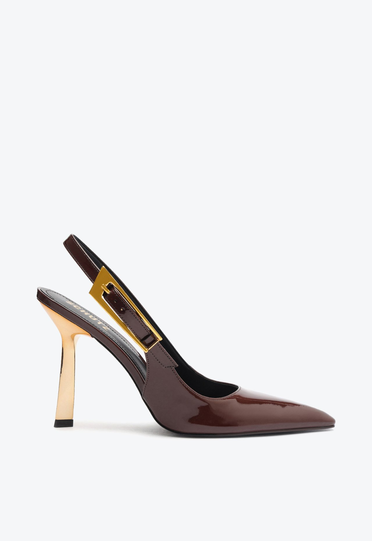 Sapato Scarpin Marrom Schutz Slingback Verniz Salto | ZZ MALL