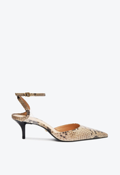 Sandália Scarpin Bege Schutz Salto Baixo Skye Couro Snake