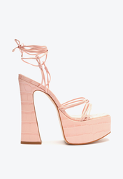 Sandália Plataforma Rosa Schutz Athena Croco Amarração