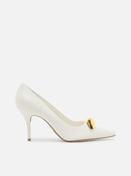 Scarpin Branco Arezzo Couro Salto Fino Metal