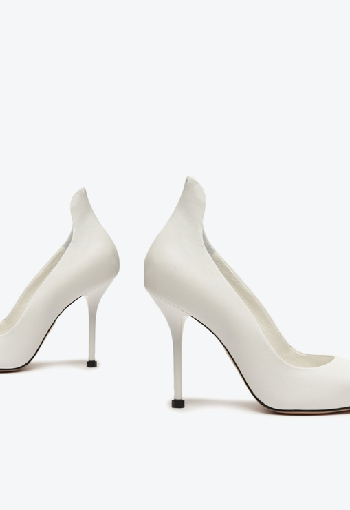 Sapato Scarpin Couro Bico Metalizado Branco