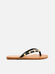 Sandália Rasteira Preta Arezzo Tiras Spikes