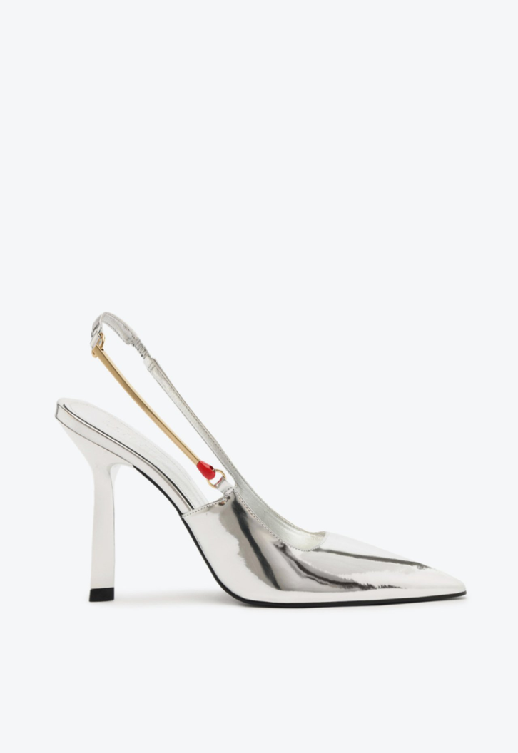Sapato Scarpin Slingback Salto Alto Couro Prata