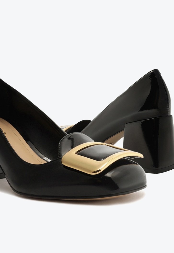 Scarpin Preto Arezzo Verniz Salto Bloco Fivela Grace