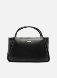 Bolsa Tote Preta Couro Grande Tag Metal